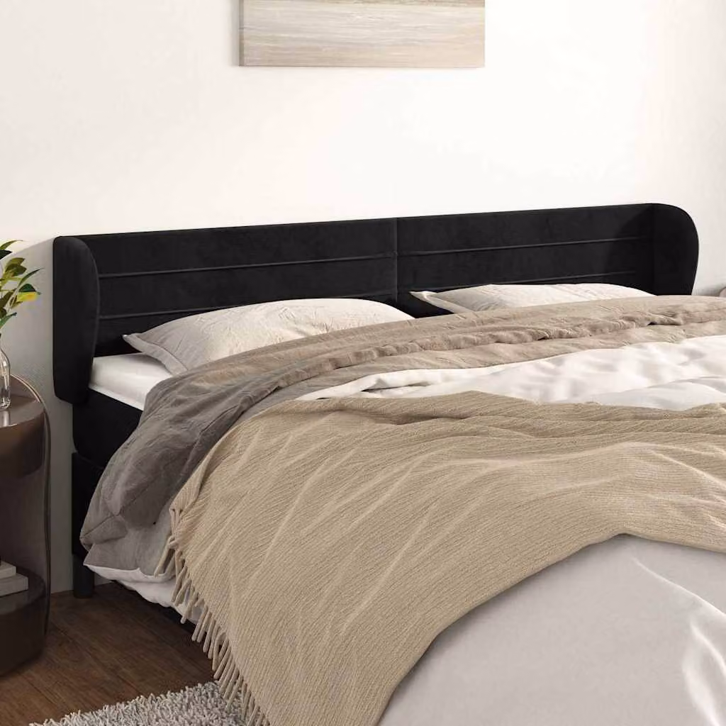 Testiera ad orecchio vidaXL in velluto nero L: 163 cm, P: 23 cm, H: 78/88 cm