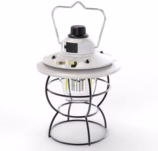 Portatile, ricaricabile, con regolazione dell'intensità luminosa, in stile retrò, lanterna da esterno, per escursioni, giardino, bianca.