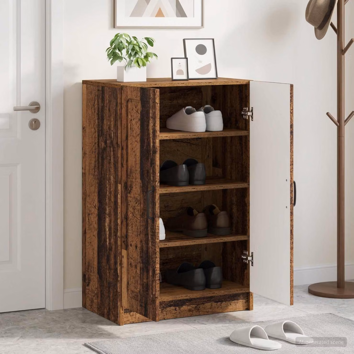 Mobile porta scarpe UTRECHT vidaXL in legno e metallo, colore marrone e nero, L: 59,5 cm, P: 39,5 cm, H: 87 cm