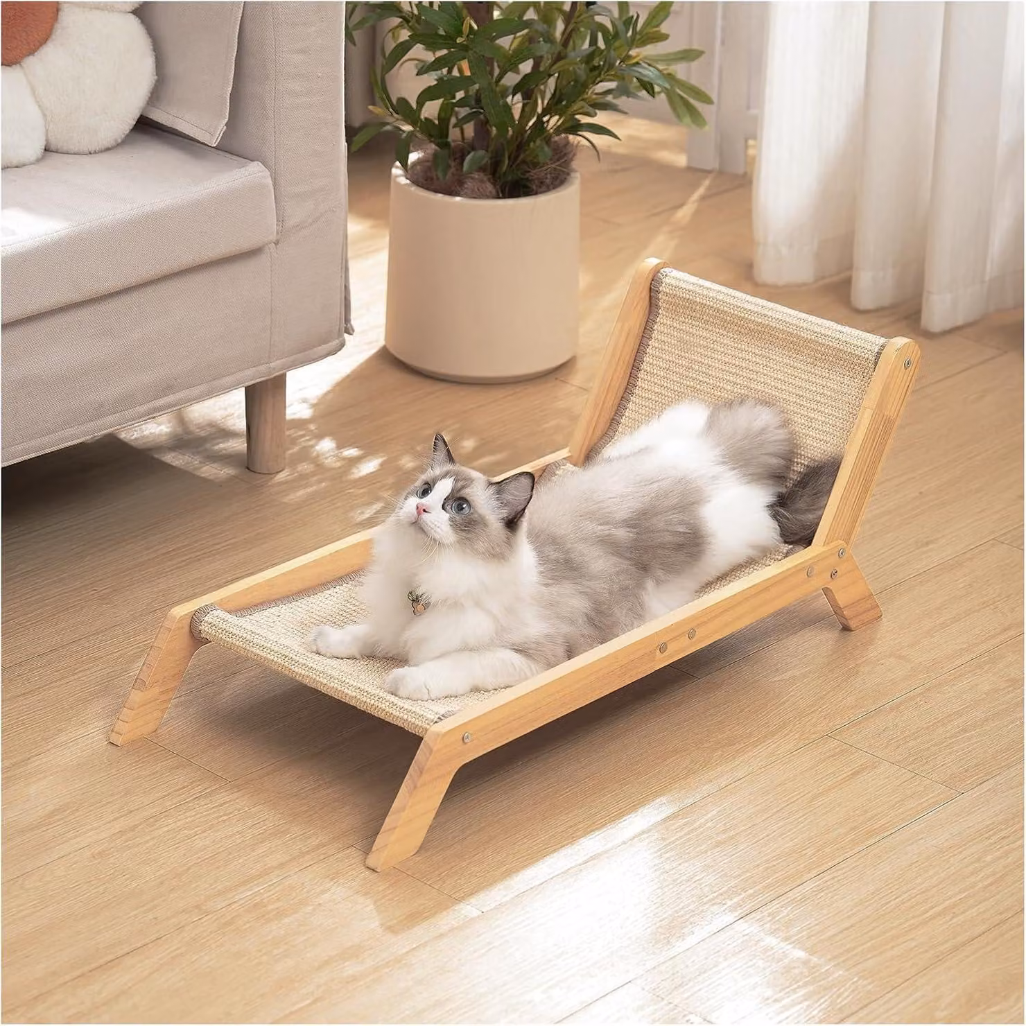 Arredamento per gatti extra grande, con struttura in legno, cuscini in sisal, per uso interno