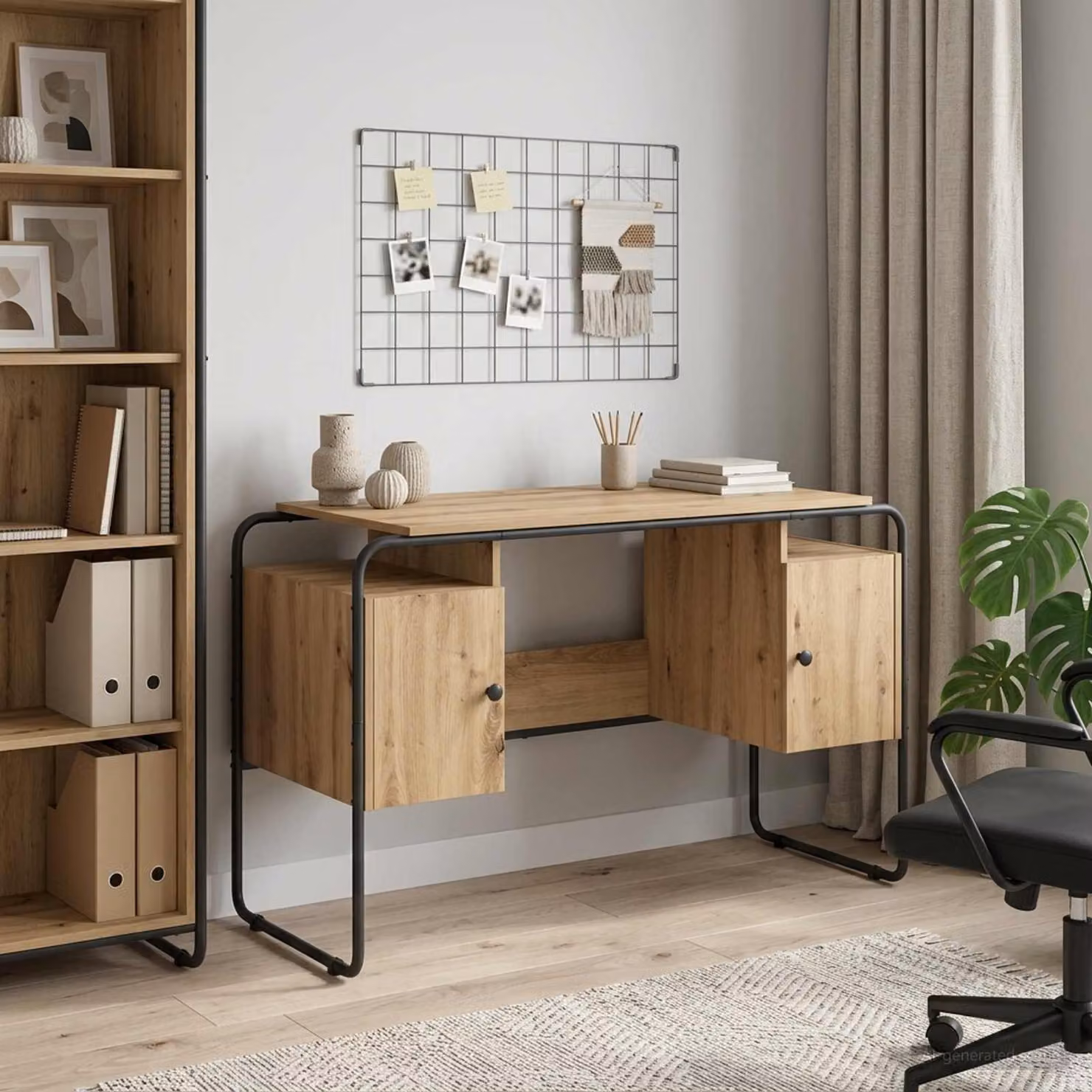 Scrivania moderna vidaXL in legno e metallo color rovere, L: 120 cm, P: 60 cm, H: 75,5 cm