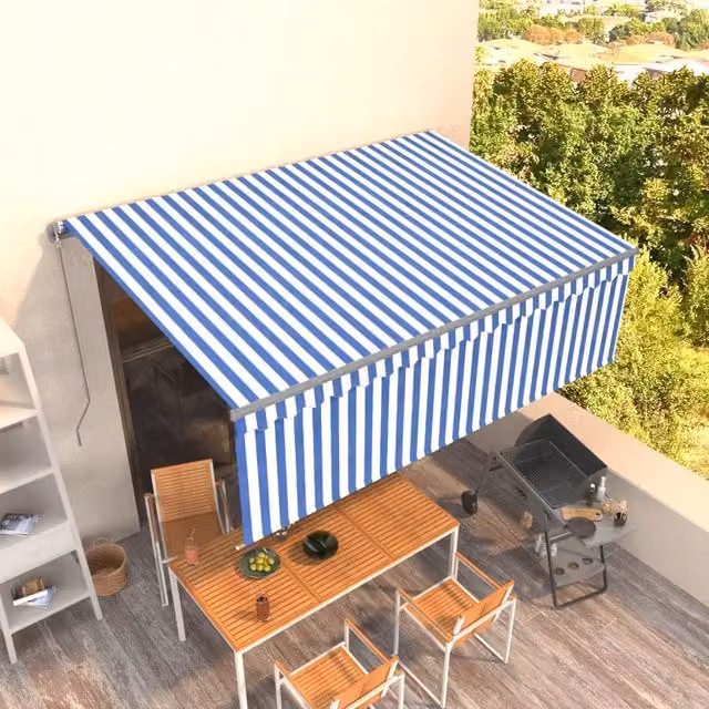 Tenda da sole retrattile manuale vidaxl con bracci a scomparsa in alluminio e tessuto in poliestere, Blu, Bianco e Antracite, L: 400 cm x P: 300 cm – 1