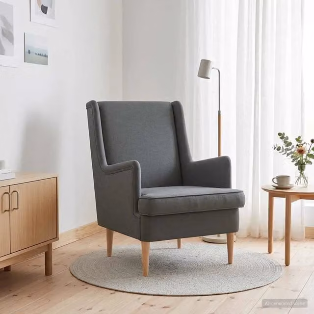 Poltrona Lounge Moderna in Tessuto Grigio con Braccioli e Struttura in Legno e Metallo