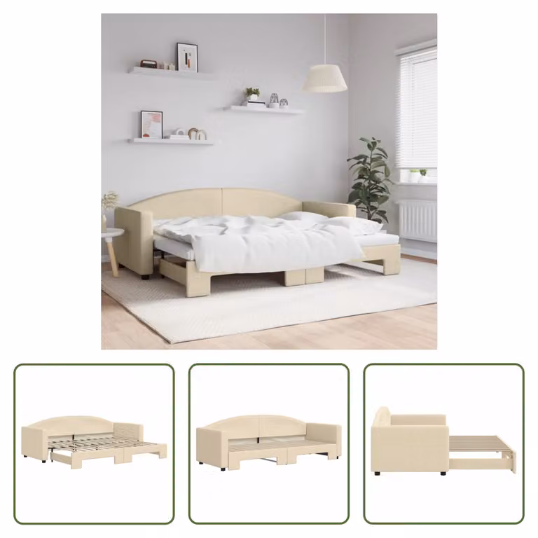 The Living Store letto da giorno allungabile crema 80x200 cm in tessuto