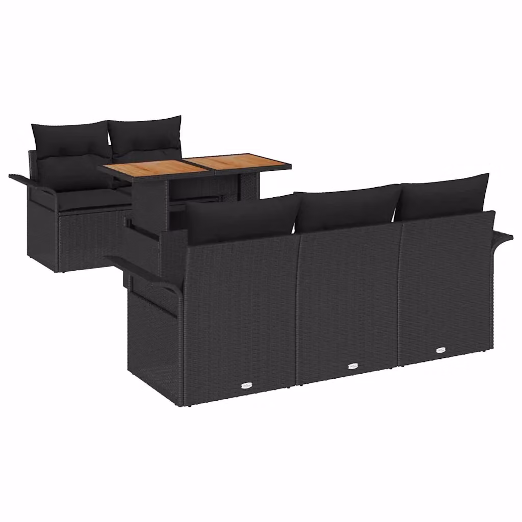 Set Divano da Giardino vidaXL 6 Pezzi in Polyrattan Nero con Cuscini e Tavolino – 2