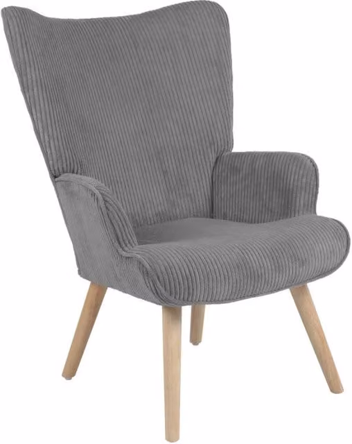 Poltrona Hilary In Tessuto Grigio Gambe Legno Naturale