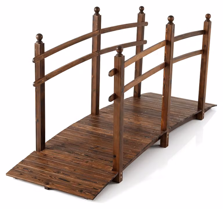 Ponte KOMFOTTEU, lunghezza 230 cm, ponte per laghetto con ringhiera, ponte in legno di abete resistente fino a 500 kg, ideale per giardino, laghetto o area esterna (230 x 73 x 108 cm)