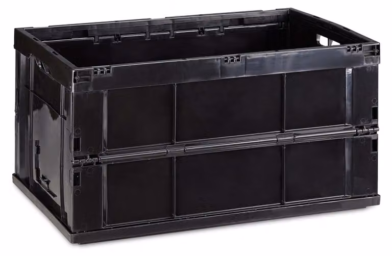 5 contenitori da trasporto professionali, contenitori pieghevoli robusti, uso commerciale, plastica di alta qualità, 60 litri, nero