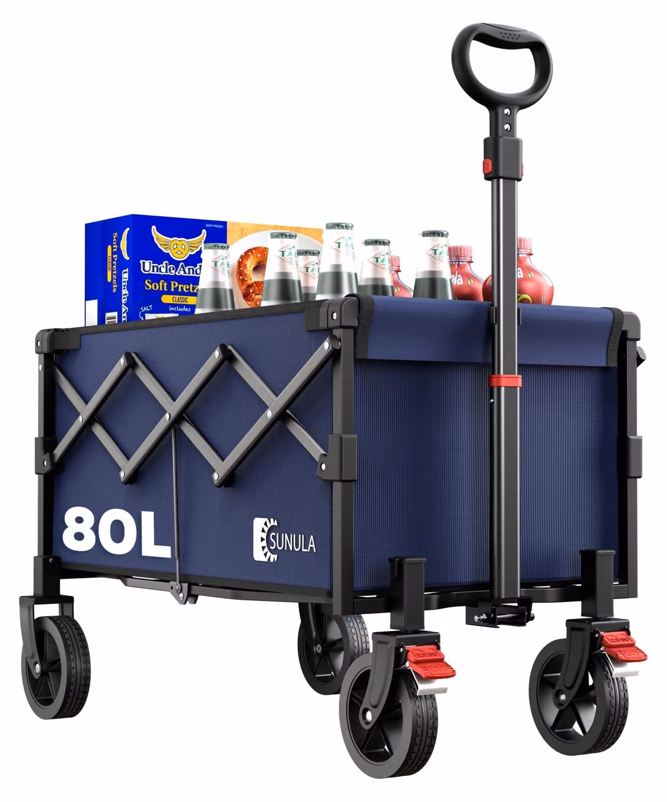 Carrello pieghevole da 80 litri, blu, con portata massima di 100 kg, adatto per terreni accidentati, ideale per il campeggio