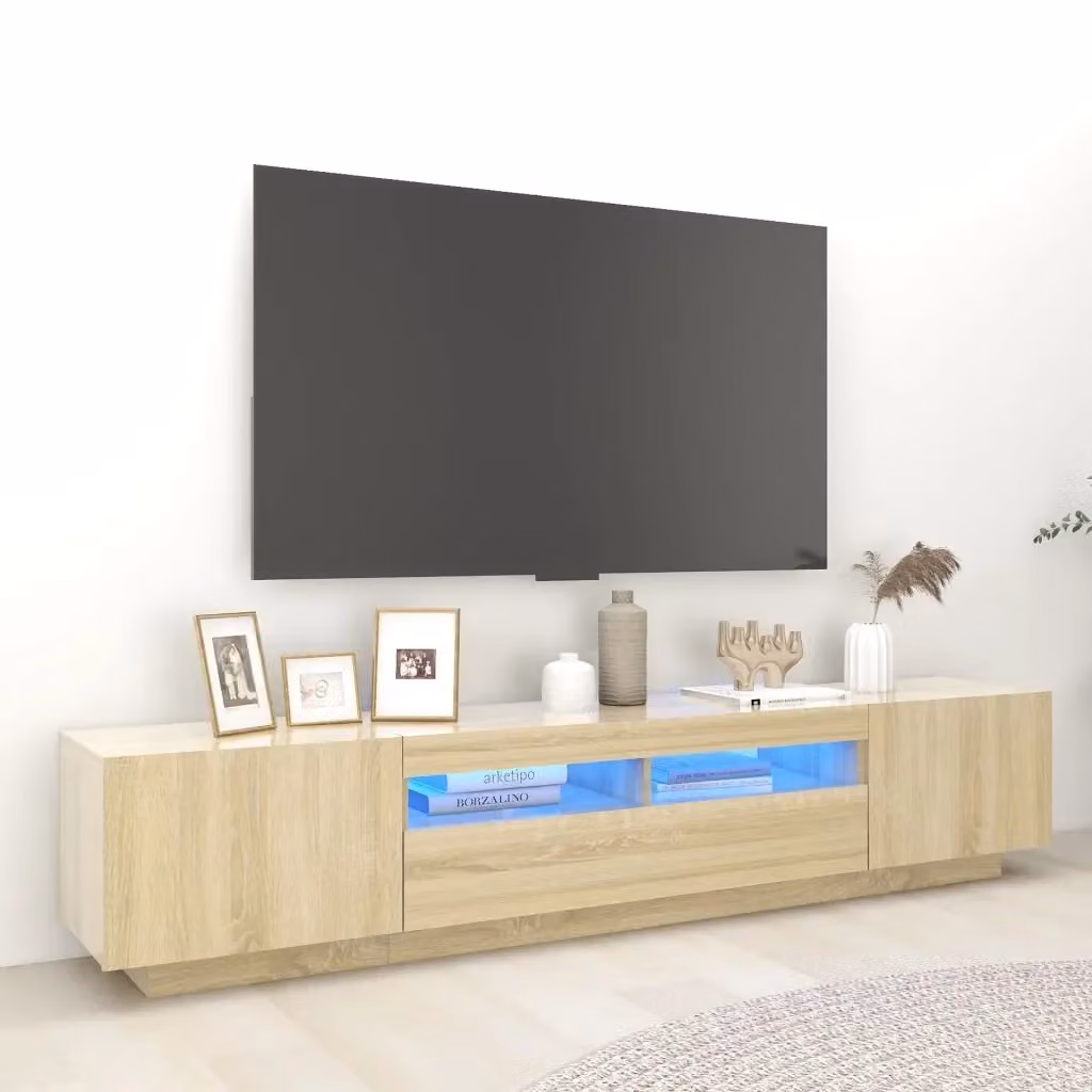 Mobile TV moderno DESIGN IN con luci LED integrate in Rovere Sonoma, L 200 x P 35 x H 40 cm – 2