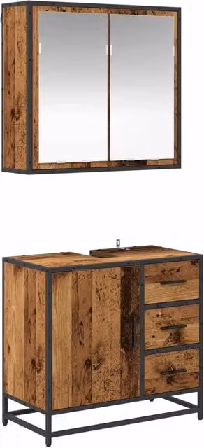 Set di mobili per il Bagno | Armadio da bagno con cassetto 2 pz Legno vecchio
