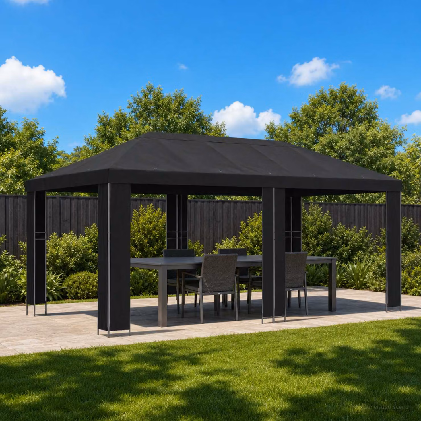 Gazebo da giardino vidaXL in acciaio e poliestere nero 6 x 3 m
