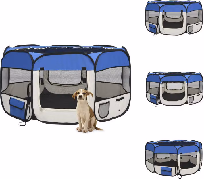 vidaXL Box pieghevole per cuccioli con borsa per il trasporto Blu 125x125x61 cm - Cucce per cani e recinti