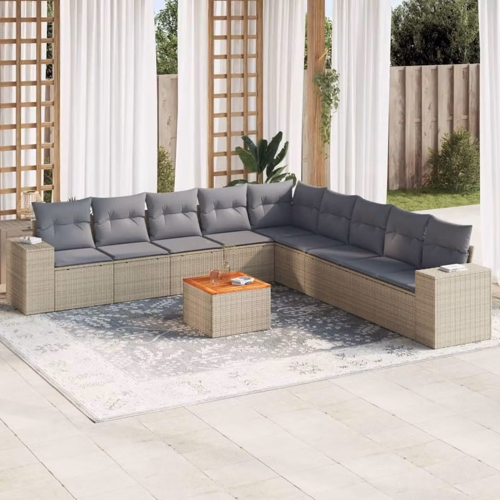 Maison Exclusive - Set Divano da Giardino 10 pz con Cuscini Beige in Polyrattan