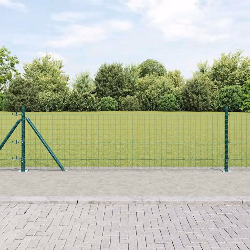 Recinzione Metallica Saldata con Base in Cemento vidaXL, Verde, Acciaio e PVC, L: 50 cm, H: 0,4 m