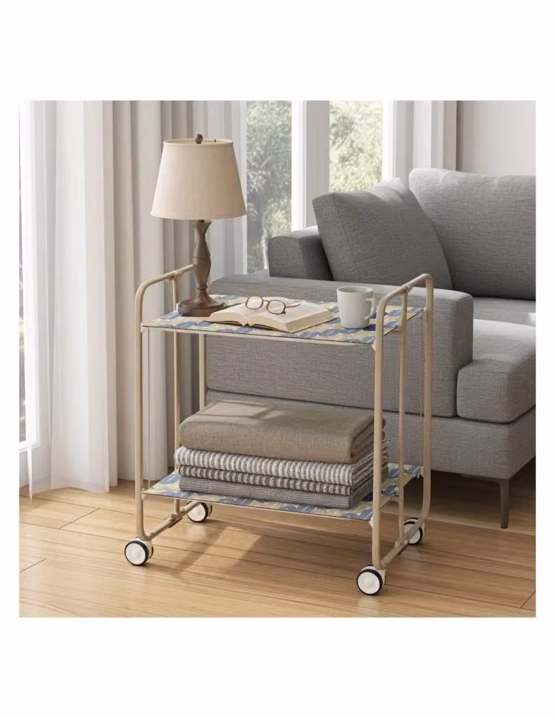 Carrello da cucina pieghevole Don Hierro colore sabbia con 2 ripiani e ruote, L: 72 cm, P: 43 cm, H: 66 cm – 2