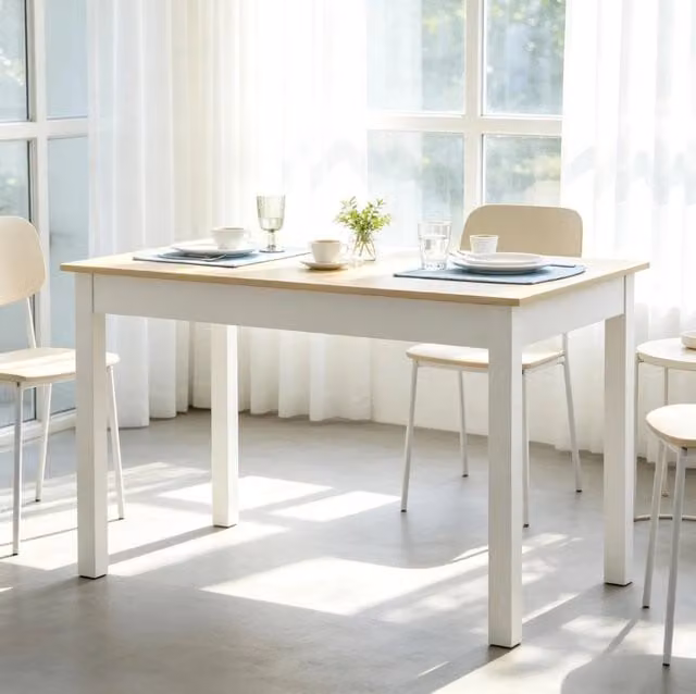 Tavolo da pranzo in truciolato laminato 119x70 cm, design semplice in rovere, adatto per 4-6 persone