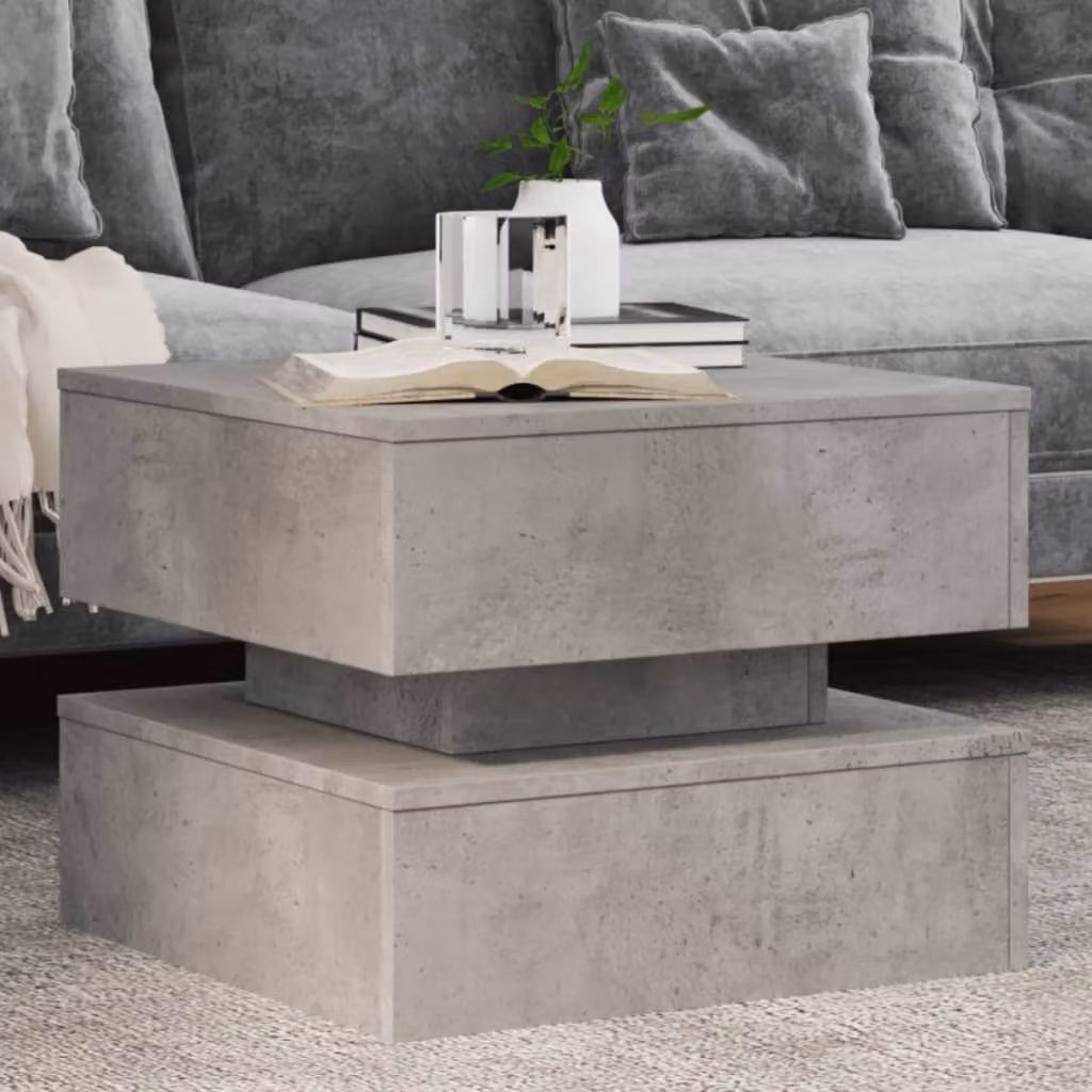 vidaXL Tavolino da Salotto Moderno con Luci LED Grigio, L/P/H: 50 x 50 x 40 cm