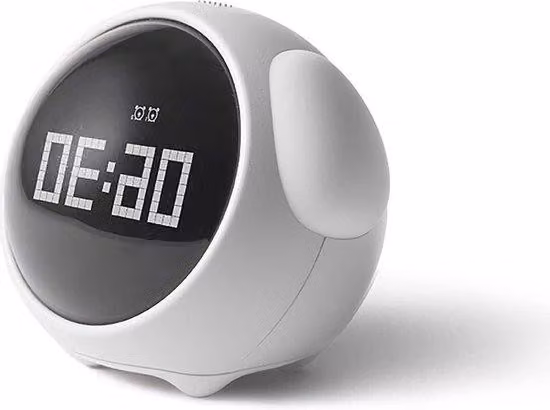 Sveglia da comodino digitale con display per la temperatura e le emozioni, funzione snooze, per bambini e bambine, bianca.