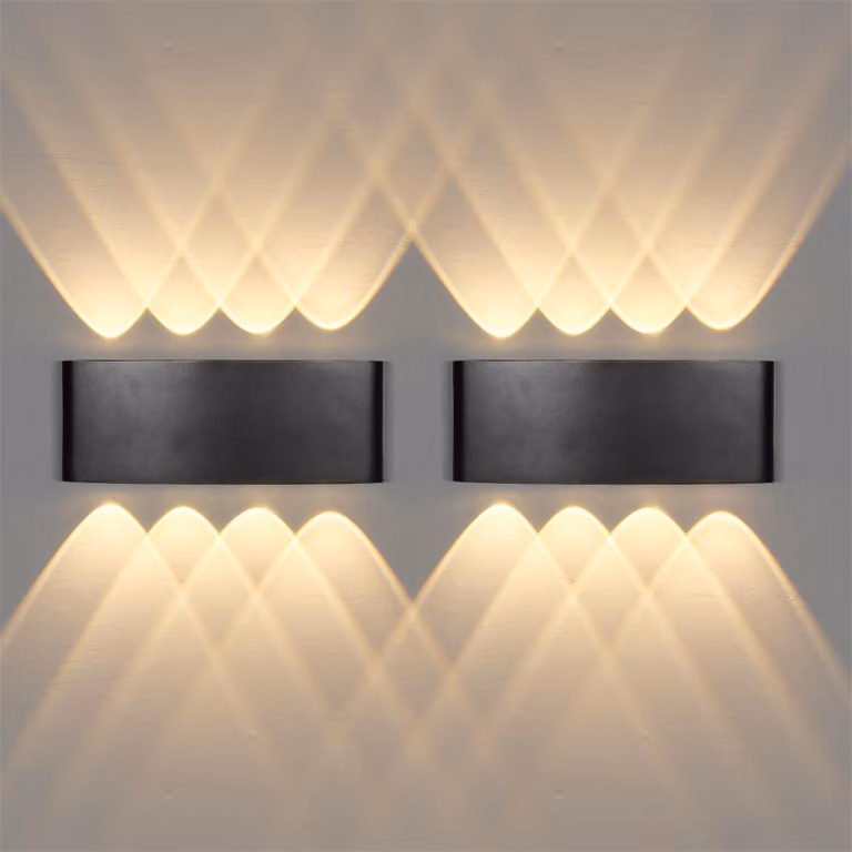 Lampada da parete a LED, 8W, 3000K, nera, in alluminio, set da 2