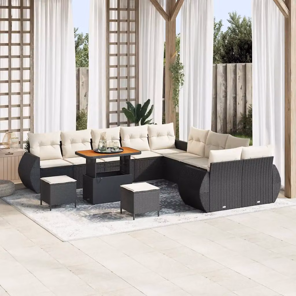 Set Divano da Giardino vidaXL 13 Pezzi Moderno con Cuscini Nero e Beige – 1