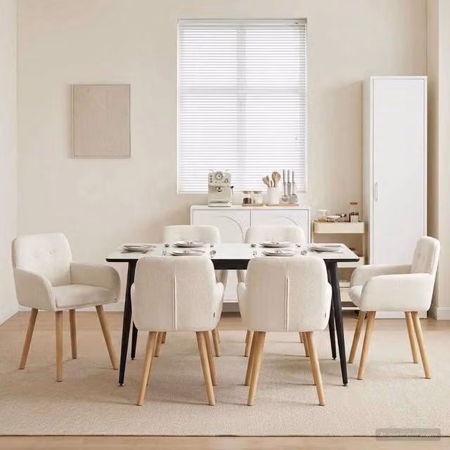 Sedie da pranzo 6 pz Bouclé Crema 59 x 56,5 x 85 cm 3428278