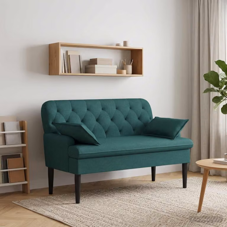 Loveseat vidaXL in velluto verde con bottoni imbottiti, L: 111 cm, P: 68 cm, H: 80 cm
