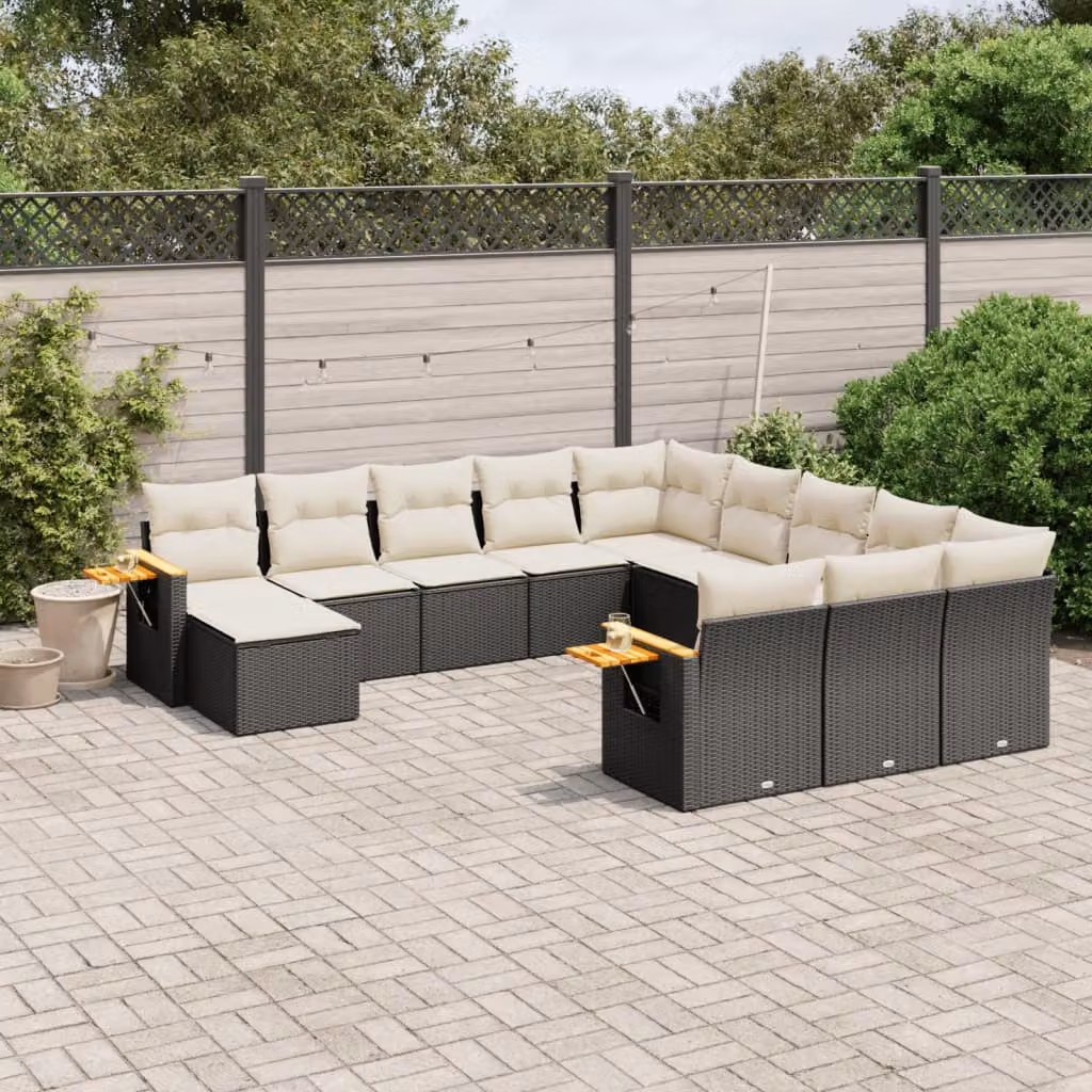 Set di divani da giardino vidaXL 11 pezzi in polyrattan nero con cuscini e tavolino da esterno – 1
