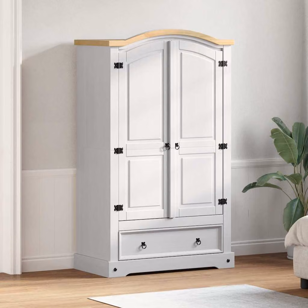 vidaXL Guardaroba CORONA Bianco in Pino Massello con Cassetti, L: 101 cm, P: 52 cm, H: 170 cm