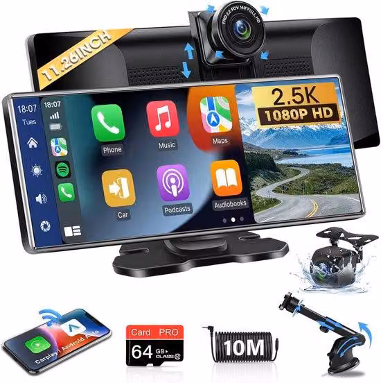 Videoregistratore per auto con 2 telecamere – Full HD – Visione notturna – Sensore di movimento – Obiettivo grandangolare – Modalità parcheggio – Registrazione in loop