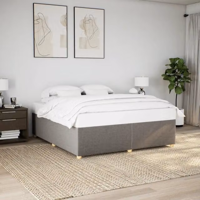 Giroletto vidaXL in tessuto beige e grigio con doghe in legno e struttura in pino, L/P: 180 x 200 cm – 1