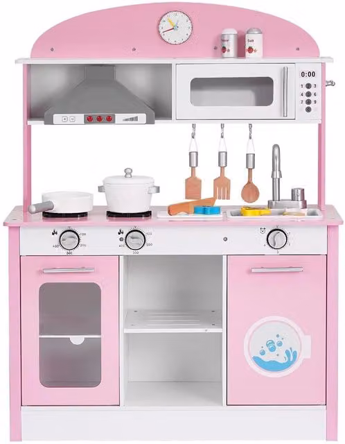 Cucina Giocattolo in Legno Rosa con Luci, Suoni e Accessori per Bambini dai 3 agli 8 Anni