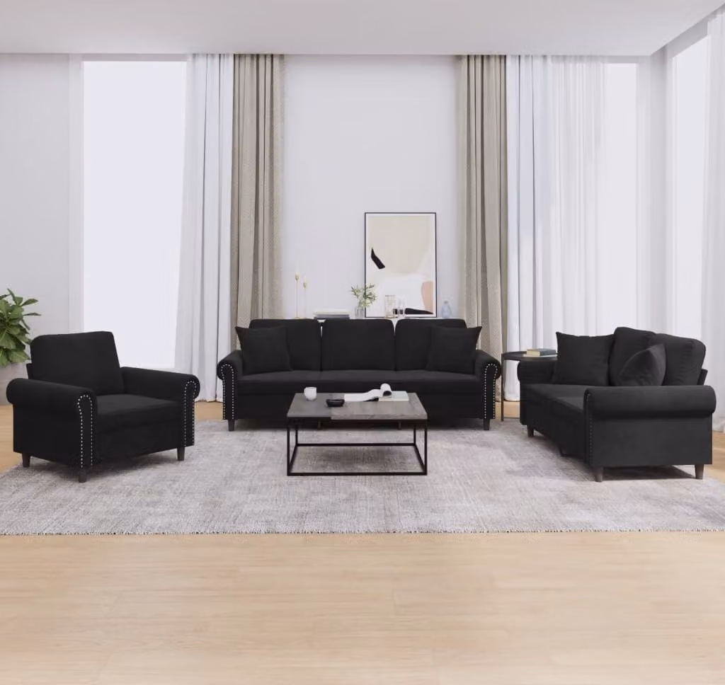 Maison Exclusive - Set divano a 3 pezzi con cuscini in velluto nero