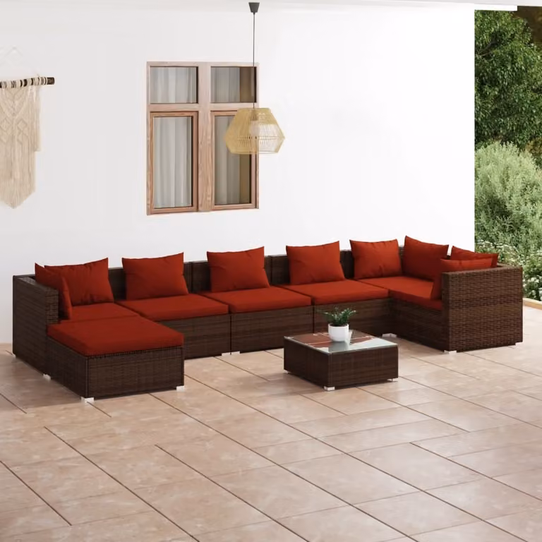Maison Exclusive - Set da giardino 8 pezzi con cuscini in polyrattan marrone