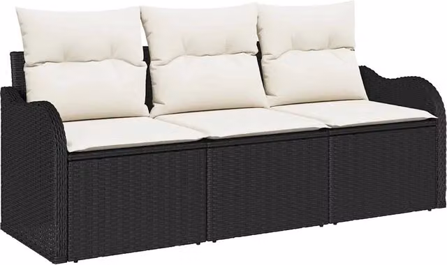 Set Divano da Giardino con archiviazione 3 pz | Set Salotto da Giardino Nero Poly Rattan