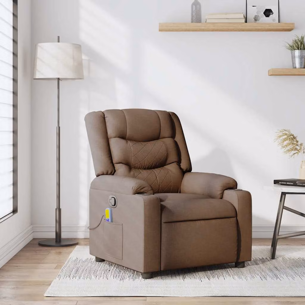 vidaXL Poltrona Relax Reclinabile Moderna in Tessuto Marrone con Braccioli