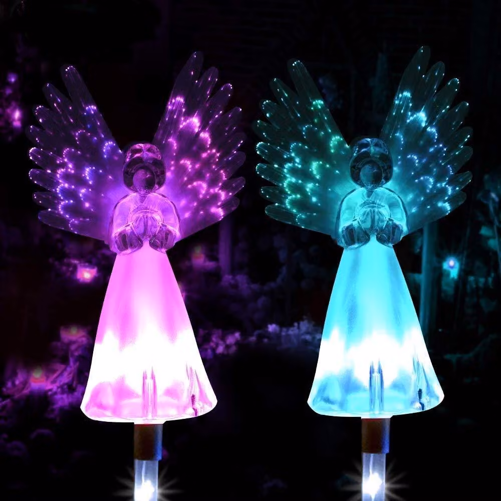 Set di 2 lampade solari, in cristallo, con cambio di colore, adatte per giardino, terrazza, vialetti