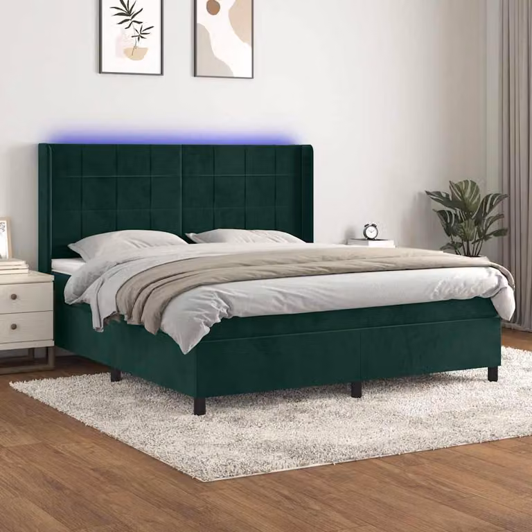 Letto Ibrido con Materasso a Molle Insacchettate e LED vidaXL, Velluto Verde Scuro, L/P: 180 x 200 cm