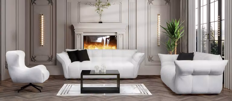 Sofagruppe Sofa 4 Sitzer Sessel Stoffsofas Couchgarnitur Weiß Sitzmöbel