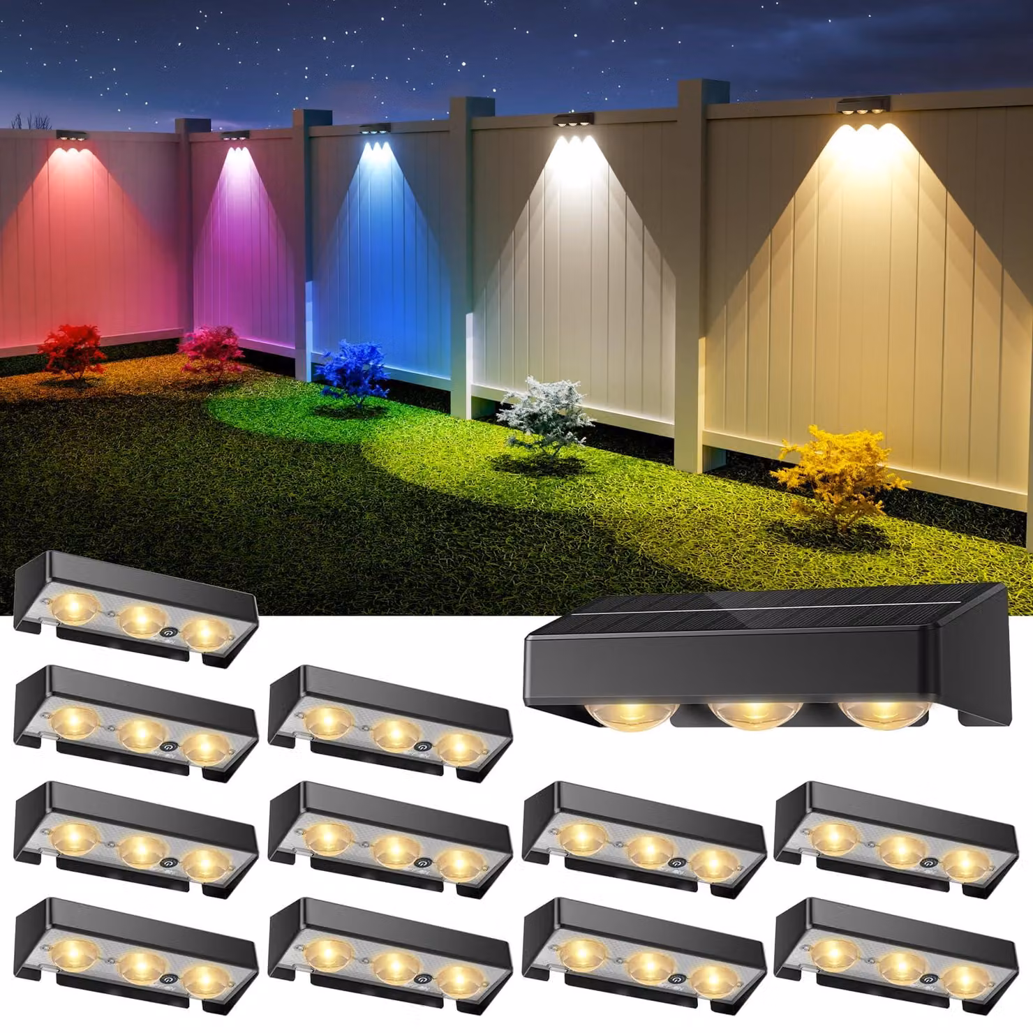 Set di 12 luci solari da esterno, RGB, grado di protezione IP65, colore nero