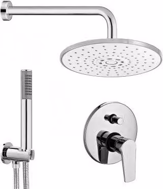 Set doccia con miscelatore incassato, braccio rigido 40 cm, soffione ABS 22 cm e doccetta cromata