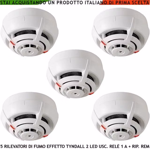 Rilevatore di fumo Securvera a 5 sensori ad effetto Tyndall con segnalazione remota LED e uscita relè, colore bianco