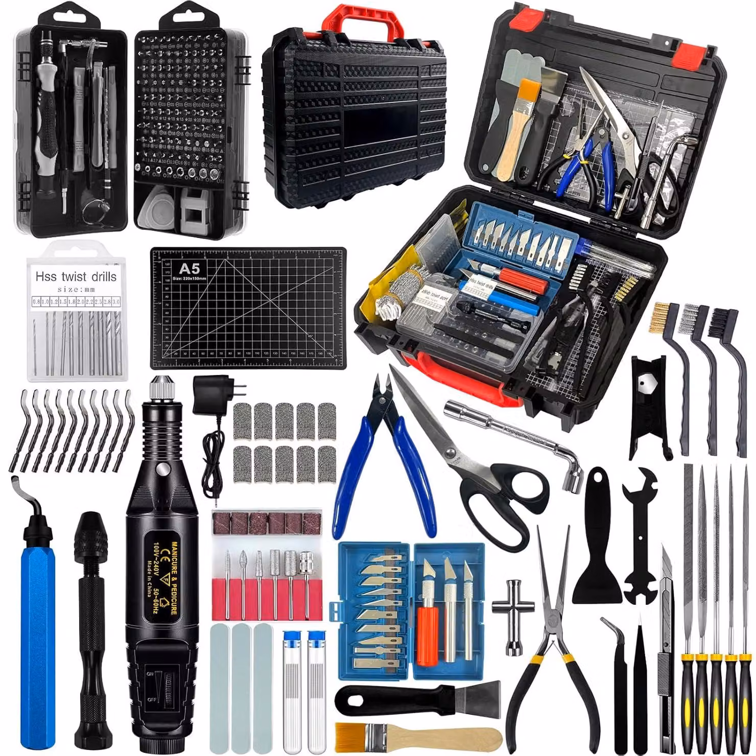 Kit di accessori per stampante 3D, composto da 221 pezzi, set di pulizia e strumenti di precisione, per la stampa 3D