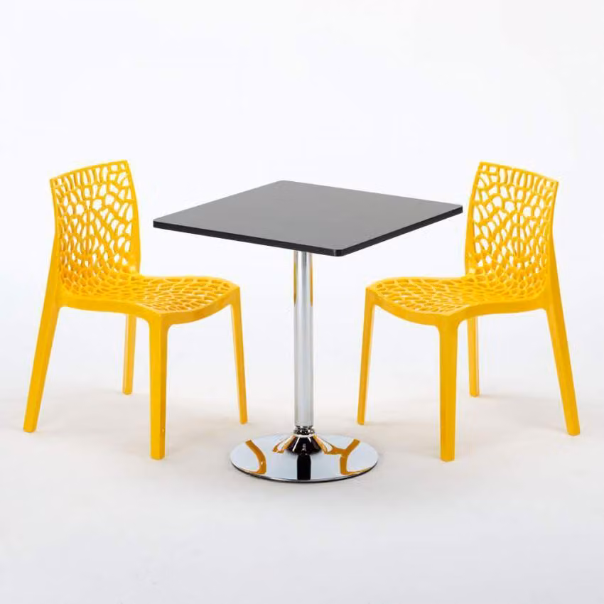 Tavolo quadrato nero e 2 sedie Set di aste per interni in polipropilene colorato Grand Soleil Gruvyer Mojito - Giallo