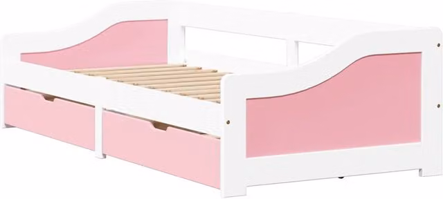 Letto singolo | Letto per adulti | Dormeuse 2 Cassetti senza Materasso Bianco&Rosa 90x200 cm IRUN