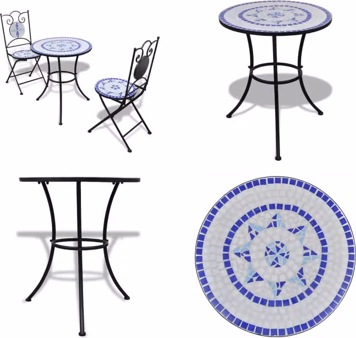 vidaXL Set bistrot 3 pezzi piastrelle in Vetroceramica blu e bianche - Mobili da giardino - Set bistrot - Set bistrot - Set da giardino