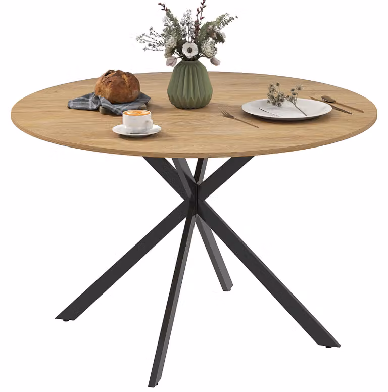 Tavolo da pranzo rotondo per 4 persone, tavolo da cucina in stile industriale con gambe in acciaio, per sala da pranzo, cucina, rovere