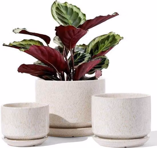 Set di vasi da fiori in Vetroceramica con sottovaso e fori di drenaggio