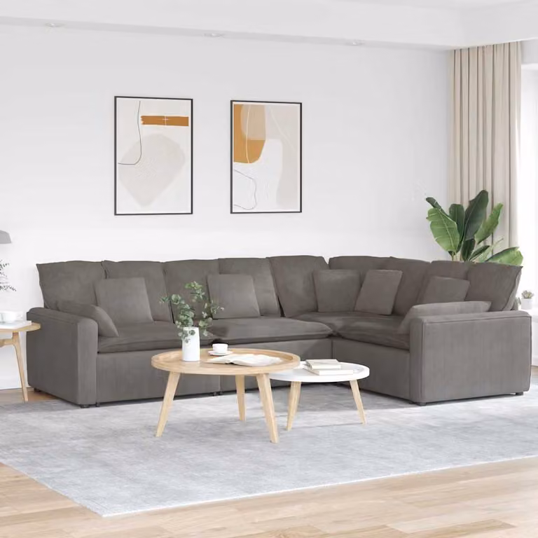 vidaXL Divano Modulare a L in Velluto Grigio con Cuscini e Struttura in Metallo e Legno