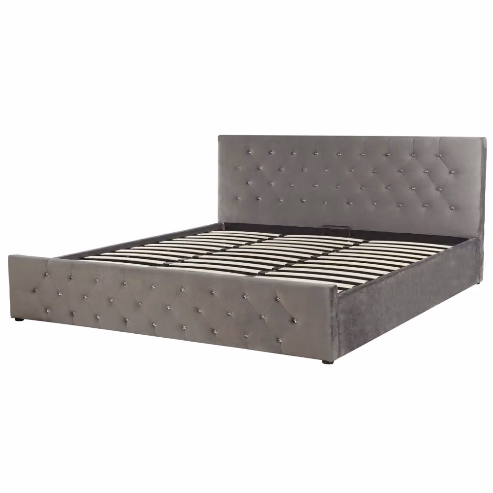 Letto Matrimoniale Beliani in Velluto Grigio con Contenitore e Base Lift Up L/P: 180 x 200 cm – 2